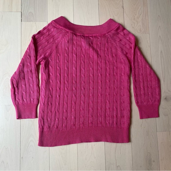 Ralph Lauren Pink Cable Knit Sweater leather buckle Boatneck Medium - Picture 3 of 8